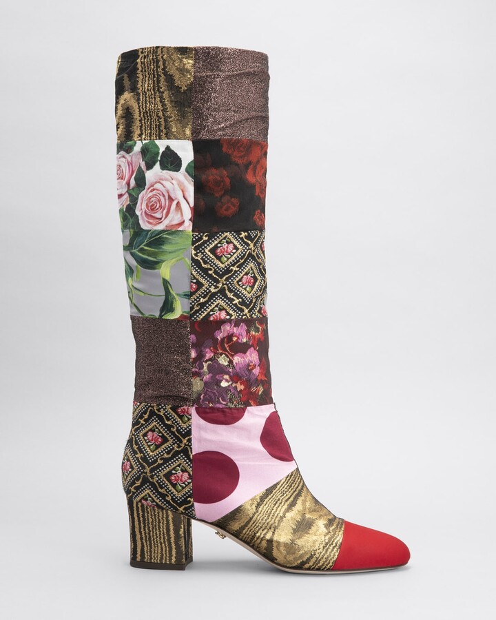 Dolce & Gabbana Patchwork-Print Tall Boots - ShopStyle