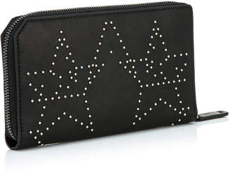 Jimmy Choo CARNABY Black Leather Travel Wallet with Graphic Star Studded Embellishment