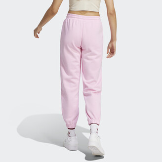Pink White Striped Women's Joggers, Vertical Stripe Modern Circus  Sweatpants-Made in EU