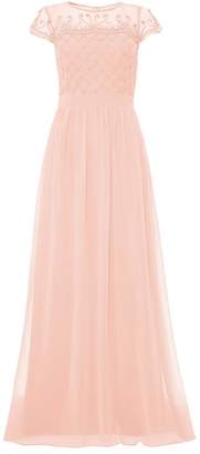 Quiz Peach Chiffon Embellished Bodice Maxi Dress