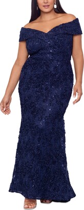 Xscape Evenings Plus Size Embellished Lace Off-The-Shoulder Gown