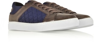 Fratelli Borgioli Ebony Hand-Painted Leather and Blue Quilted Nylon Men's Sneakers