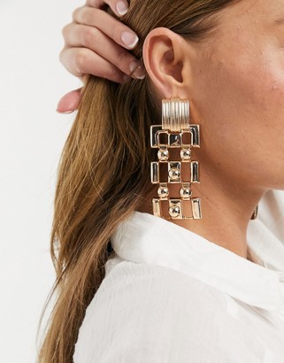 ASOS DESIGN earrings with luxe square chain drop in gold tone