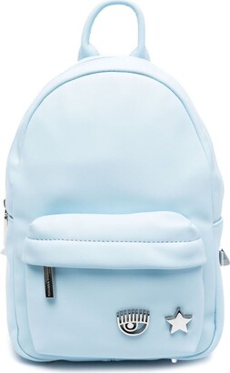 Light Blue Belt Lock Leather Mini Backpacks