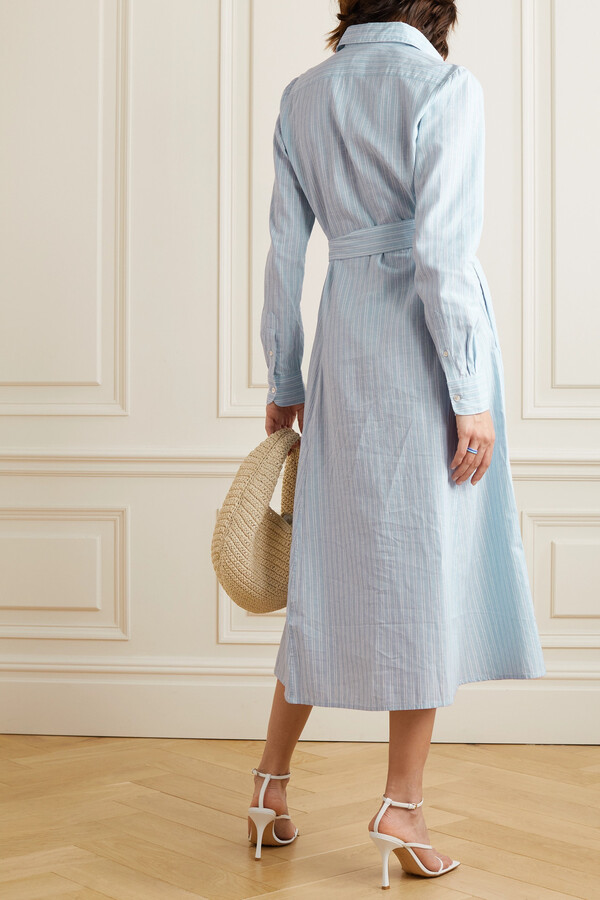 Polo Ralph Lauren Belted Striped Linen And Cotton-blend Midi Shirt Dress -  Blue - ShopStyle