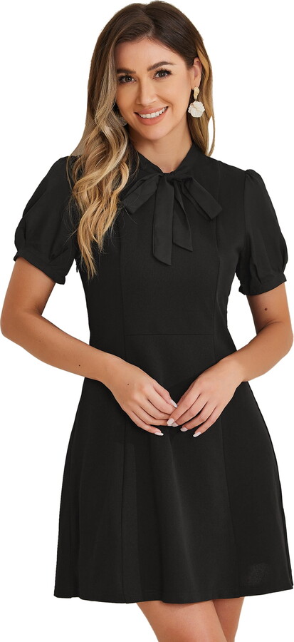 DARING DIVA Women’s Bow Tie Keyhole Neck Puff Sleeve Elegant Dress XL Black