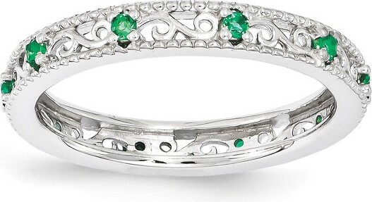 Black Bow Jewelry Co. BlackBowJewelry3mmSterlingSilverStackableCreatedEmeraldScrollBandSize7