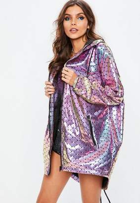 Missguided Purple Mermaid Metallic Rain Coat, Purple