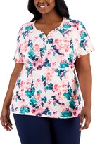 Thumbnail for your product : Karen Scott Plus Size Printed Henley Top, Created for Macy's
