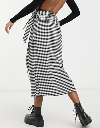 Monki Minou wrap skirt in black and white gingham - ShopStyle
