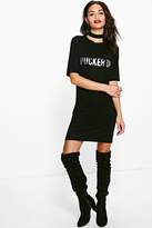 Thumbnail for your product : boohoo Iona Pucker Up Metallic Choker T-Shirt Dress