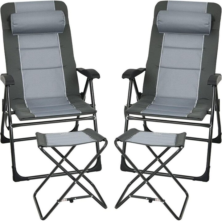 Alpulon 2-Pieces Patio Folding Dining Chairs set with Adjustable Backrest and Ottomans