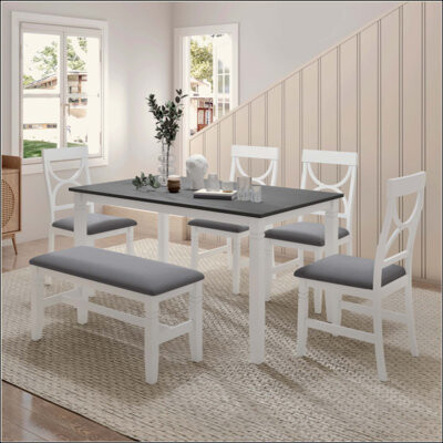 One Allium Way 6-Piece Wood Dining Table Set Kitchen Table Set With Upholstered Bench And 4 Dining Chairs Farmhouse Style