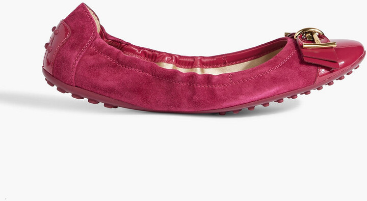 Tod's Embellished patent-leather and suede ballet flats