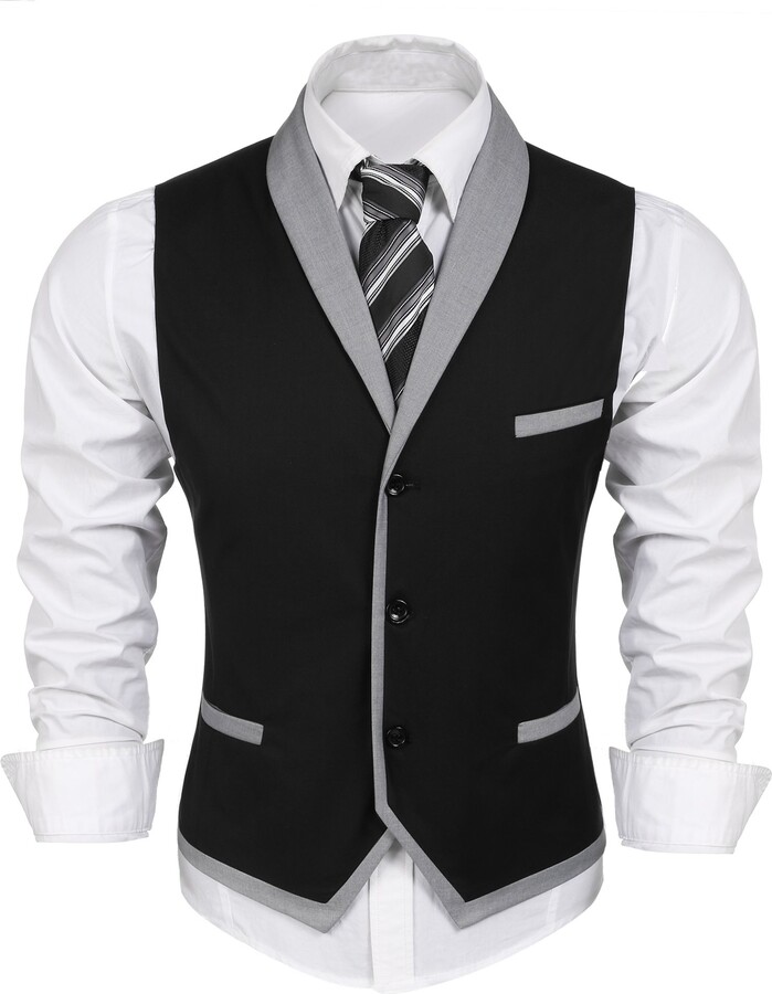 JINIDU Mens Waistcoat Casual Slim Fit Formal Lapel Waistcoat Vest with Pocket for Wedding/Business/Party 