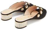 Thumbnail for your product : Gucci Lyric Gg Crystal Embellished Moire Mules - Womens - Black