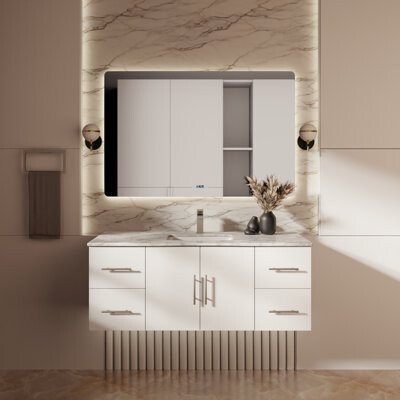 Lexora Geneva 48" Wall-Mounted Single Bathroom Vanity Set