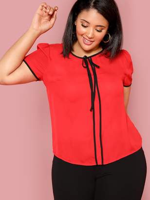 Shein Plus Contrast Binding Knot Tied Blouse