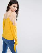 Thumbnail for your product : Asos Tall Cold Shoulder Top With Cuff And Tie