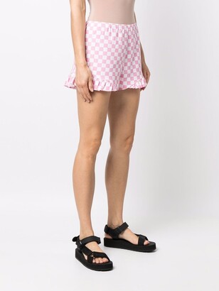 Roseanna Grid-Print Ruffle Shorts