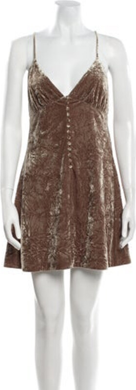 Saint Laurent Slip Dress Brown Sleeveless with V-Neck Concealed Zip Closure at Back