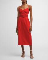 Thumbnail for your product : Halston Aryelle Sleeveless Belted Linen Midi Dress