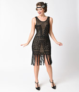 Thumbnail for your product : Unique Vintage 1920s Black & Nude Beaded Lattice Wharton Flapper Dress