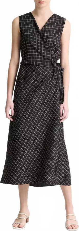 Trellis Plaid Wrap Dress In Black/cream