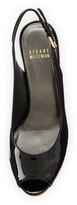Thumbnail for your product : Stuart Weitzman Jean Patent Peep-Toe Wedge Sandal, Black