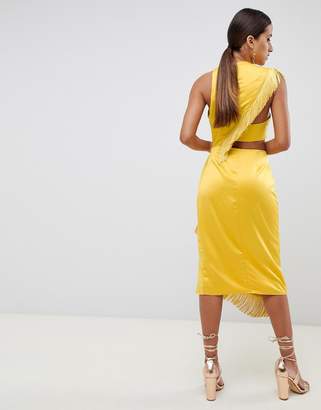 ASOS Design Cut Out Side Fringe Midi Dress