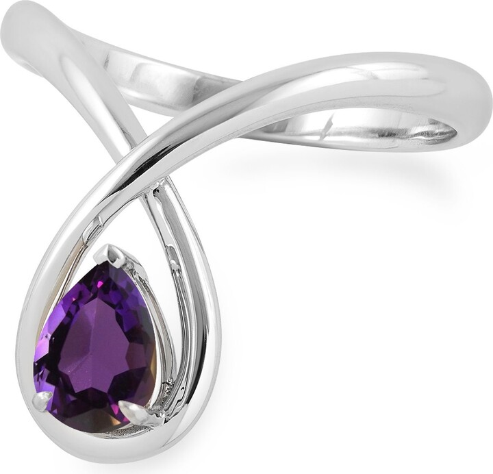 Etsy Solitaire Amethyst Engagement Ring-Simple Wedding Ring Bridal-Proposal Curved-Teardrop Minimalist-February Birthstone-White Gold