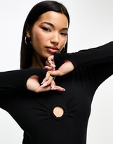 Thumbnail for your product : Threadbare ribbed ring front long sleeve bodysuit in black