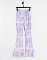 Thumbnail for your product : Sixth June high waisted flare trousers in lilac tie-dye co-ord