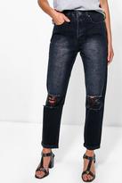 Thumbnail for your product : boohoo Cara Black Dirty Wash Knee Rip Mom Jeans