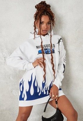 Missguided White Butterfly Graphic Hoodie Dress