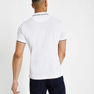 River Island Superdry white half zip polo shirt