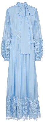 Costarellos Tianna embroidered silk-blend chiffon gown