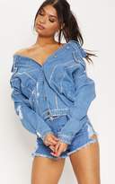 Thumbnail for your product : PrettyLittleThing Light Wash Diamante Studded Jacket