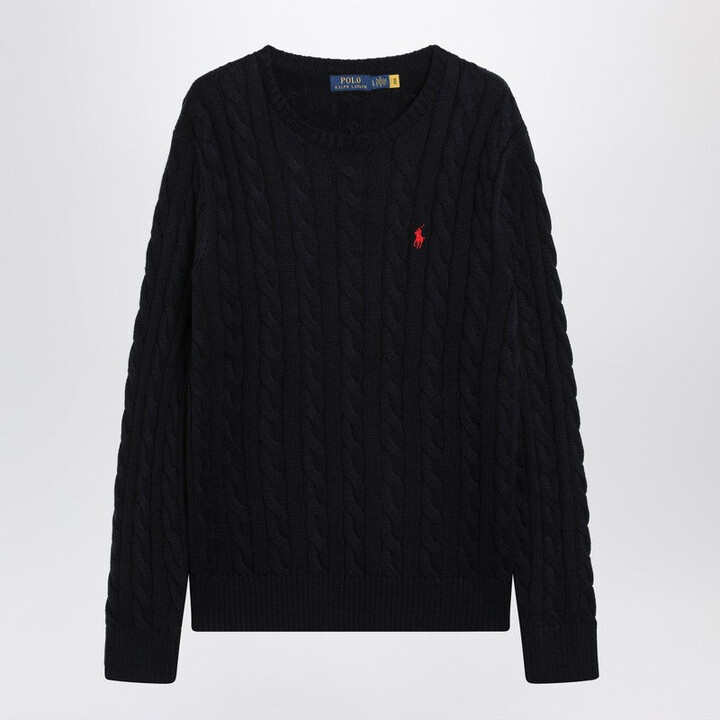 Polo Ralph Lauren Navy Blue Cable-Knit Cotton Sweater