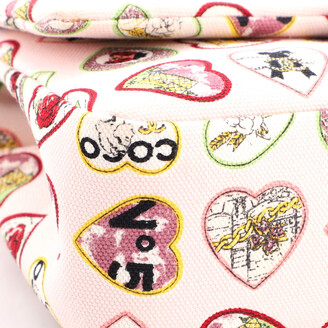 Chanel Vintage - CC Heart Printed Cotton Medium Flap Bag - Pink