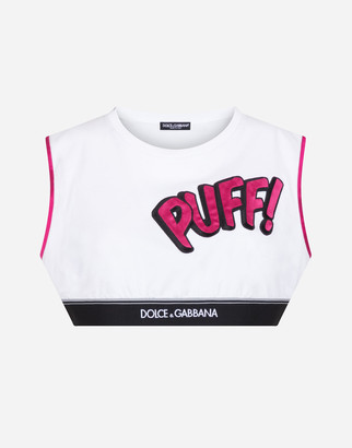 Dolce & Gabbana Crop Top With Branded Elastic And Patch Embellishment