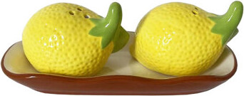 First Of A Kind Ceramic 7" Lemon Shaped Salt & Paper Shaker Set With Tray