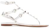 Thumbnail for your product : Valentino Rockstud Flat Leather Sandals - Womens - Silver