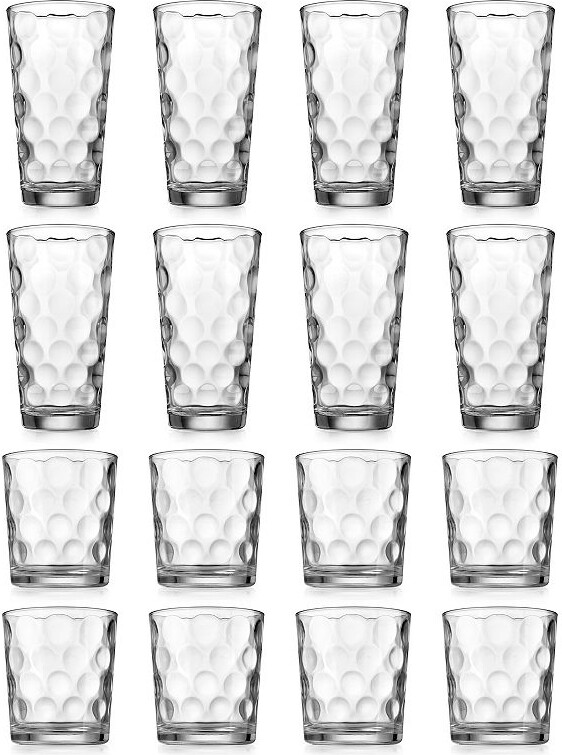 Home Essentials 16-Piece Clarity Eclipse Highball & Double Old-Fashioned Glass Set