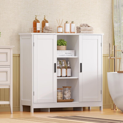 Storage Cabinet With 2 Doors And 3 Adjustable Shelves, For Dinning Room, Living Room, Entryway, White