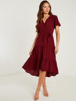 Thumbnail for your product : Quiz Crepe Wrap Front Tiered Midaxi Dress - Wine