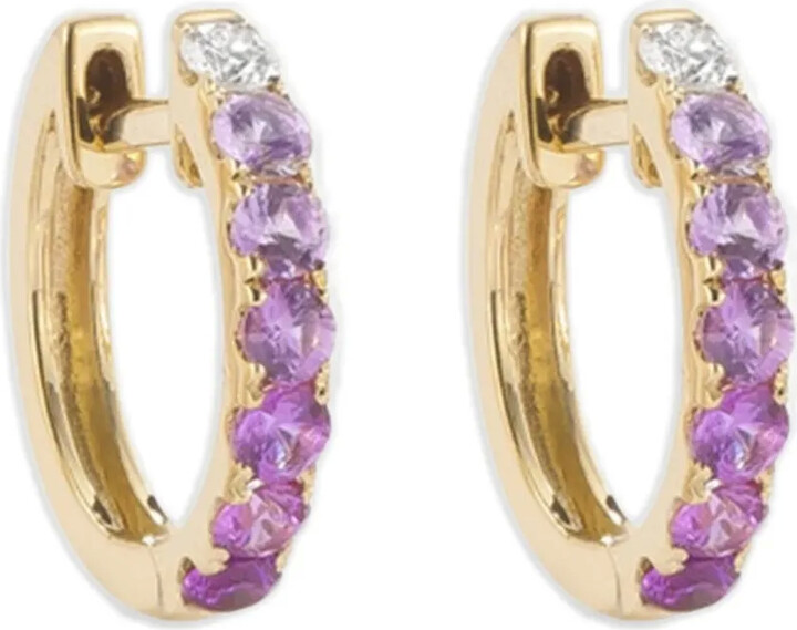 Robinson Pelham 14K yellow gold pink sapphire and diamond hoop earrings