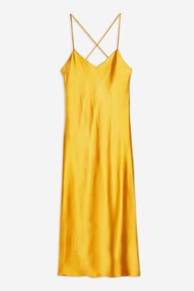 Topshop Womens Plain Satin Slip Dress - Mustard