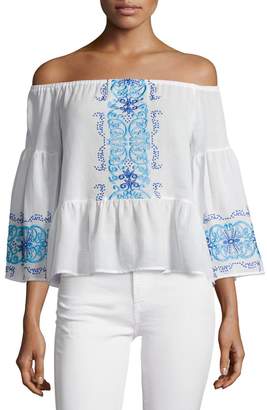 Nightcap Clothing Santori Off-The-Shoulder Embroidered Top, White