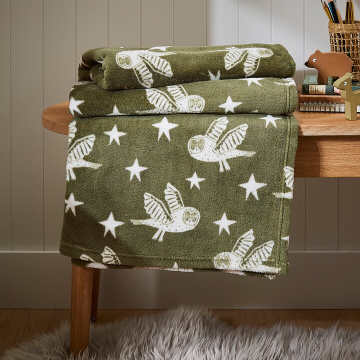 Dunelm Ellie the Owl Fleece Throw 120cm x 150cm Olive ShopStyle